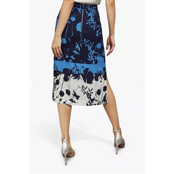 TED BAKER SELAAH Bluebell Side Slit Midi Skirt Blue - Picture 2 of 7